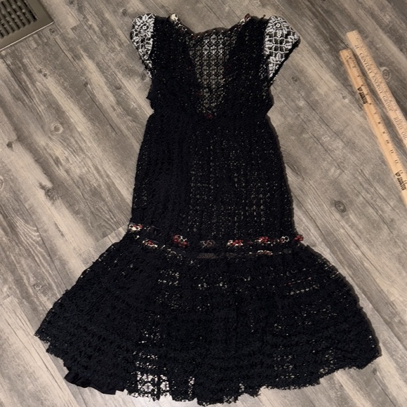 Vintage Free People Black Crochet Drop Waist Cap Slv Boho Whimsygoth size 4 - Picture 8 of 8